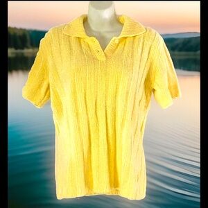 ☀️DENIM & CO.☀️ SUPER SOFT SHORT SLEEVE COLLARED SWEATER TOP NWOT 81893🍋